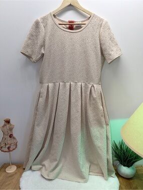 Ladies Cream Textured Floral Patterned Pleated Dress Orange 🍊 Zipper